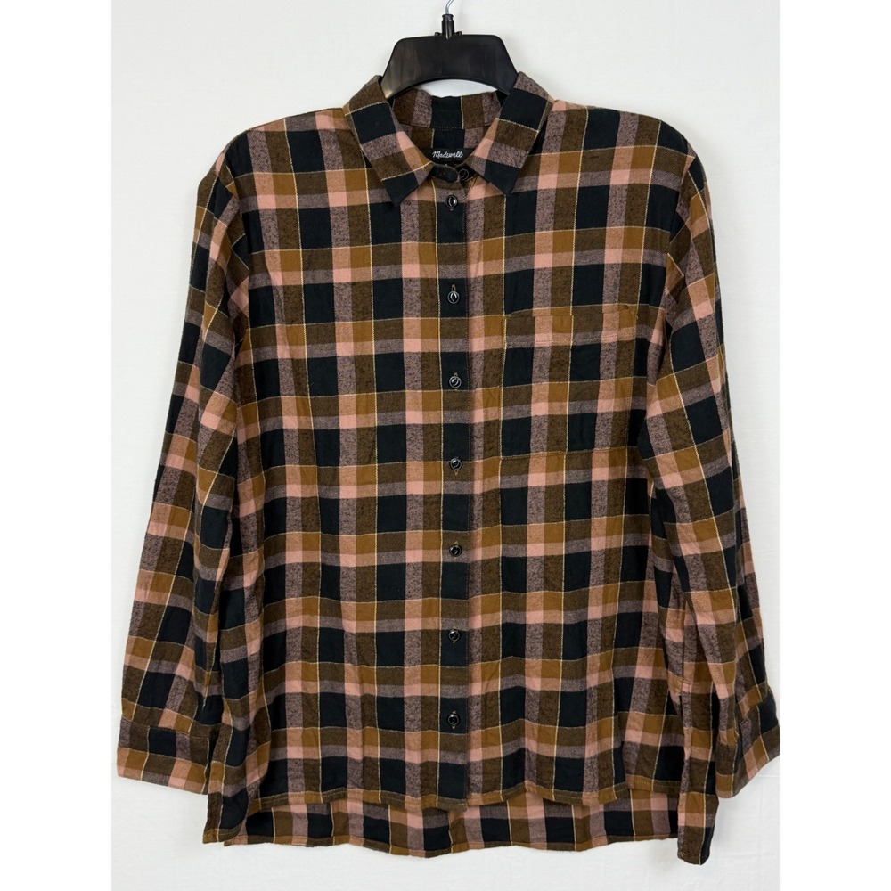 Madewell Mens 100% Cotton Button Down Shirt Small Brown Black Plaid Long Sleeve